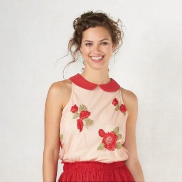 DISNEY SNOW WHITE by LAUREN CONRAD Blouse Embroidered Floral sz Small - Picture 1 of 8